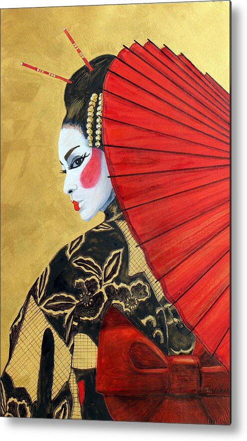 Geisha Metal Print featuring the painting Golden World Watercolor by Kimberly Walker