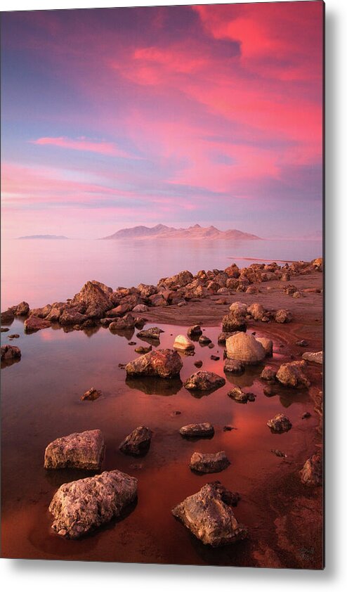 Utah Metal Print featuring the photograph Great Salt Lake and Antelope Island Sunset by Brett Pelletier