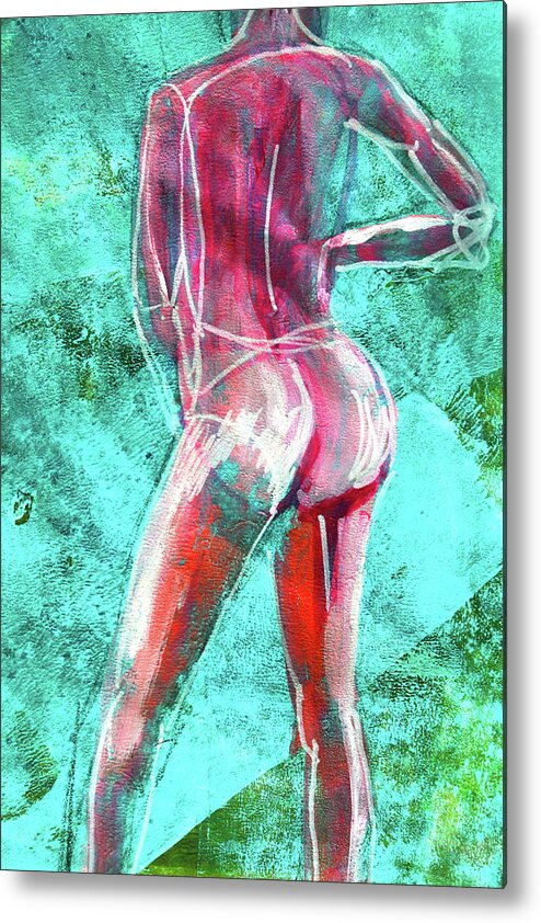 Abstract Human Figure Painting Metal Print featuring the painting Green Back Figure No. 4 by Nancy Merkle