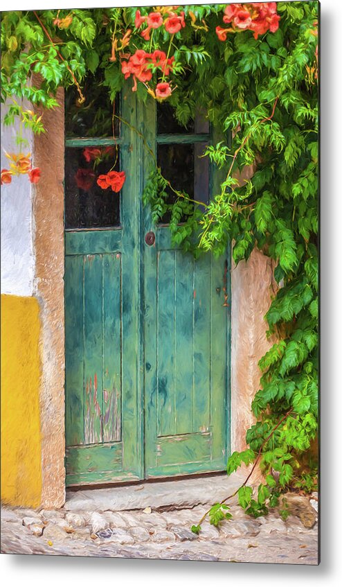 David Letts Metal Print featuring the painting Green Door with Vine by David Letts