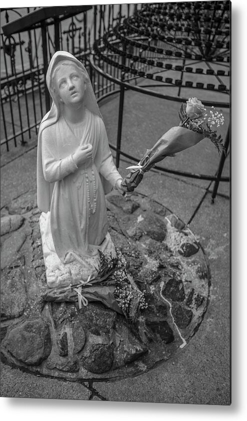American University Metal Print featuring the photograph Grotto of Our Lady of Lourdes Statue by John McGraw