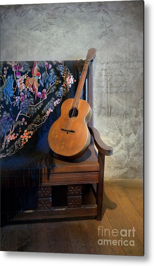 Photography Metal Print featuring the photograph Guitar on a Bench by Scott Parker