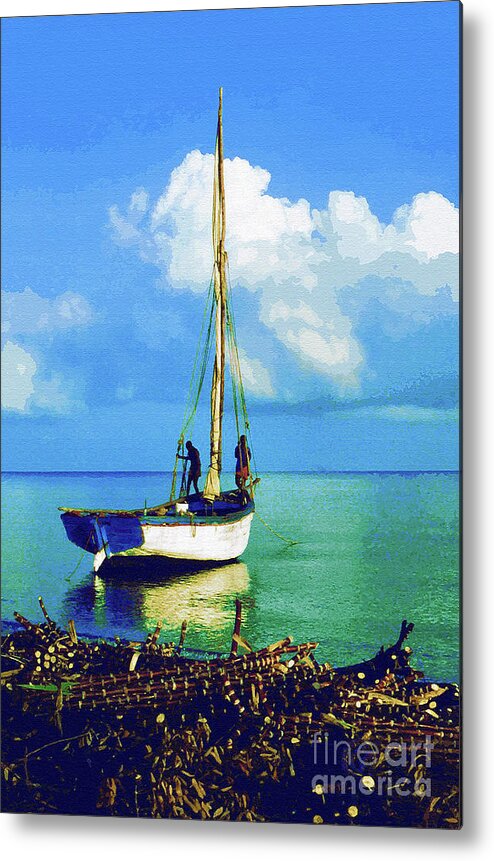 Diane Berry Metal Print featuring the painting Haitian Cane Boat by Diane E Berry