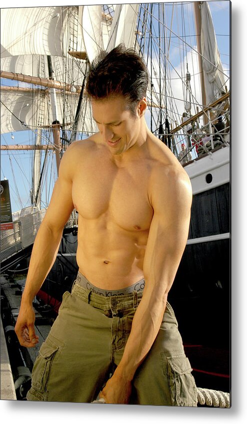 Sailboat Metal Print featuring the photograph Handsome Sailor Working on the Docks by Gunther Allen
