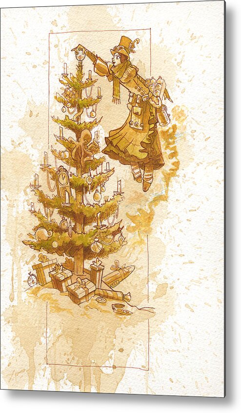 Steampunk Metal Print featuring the painting Happy Christmas by Brian Kesinger