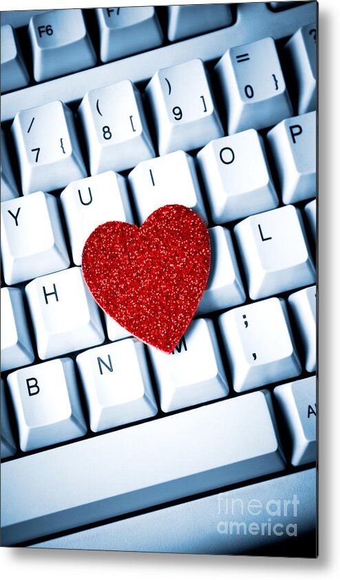 Heart Metal Print featuring the photograph Heart on keyboard by Kati Finell