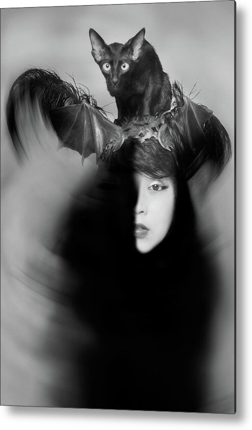 Black And White Metal Print featuring the photograph Hidden Half by Mayumi Yoshimaru