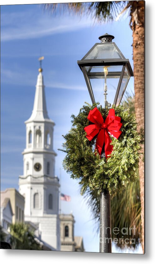 Holiday Wreath Metal Print featuring the photograph Holiday Wreath St Michaels Church Charleston SC by Dustin K Ryan