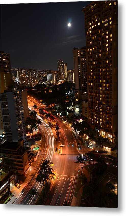 Hawaii Metal Print featuring the photograph Honolulu at Night 2 by Amy Fose
