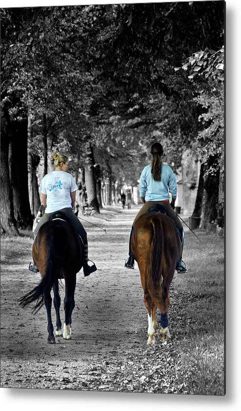 Horseback Rider Metal Print featuring the photograph Horsback rider in Hellbrunn by Wolfgang Stocker