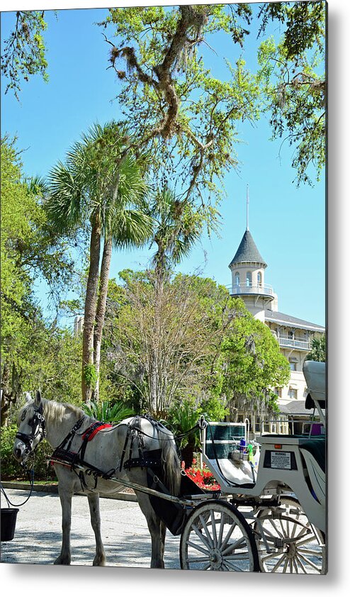 Jekyll Island Metal Print featuring the photograph Horse and Carriage at Jekyll Island Club Hotel by Bruce Gourley