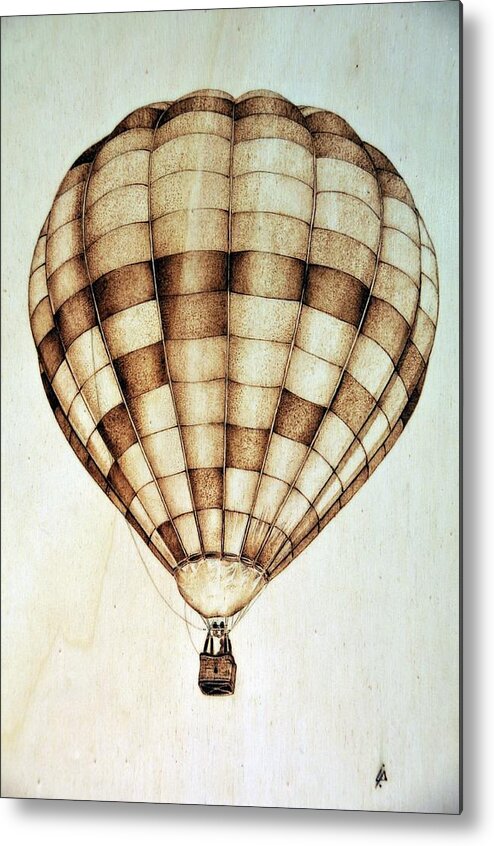Hot Air Balloon Metal Print featuring the pyrography Hot air balloon by Ilaria Andreucci