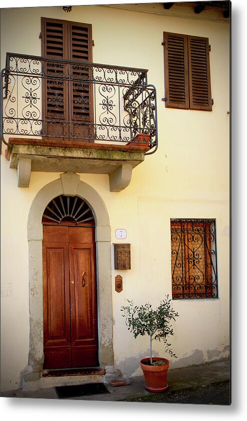 House Facade Metal Print featuring the photograph House Facade I Montefioralle Tuscany Italy by Lily Malor