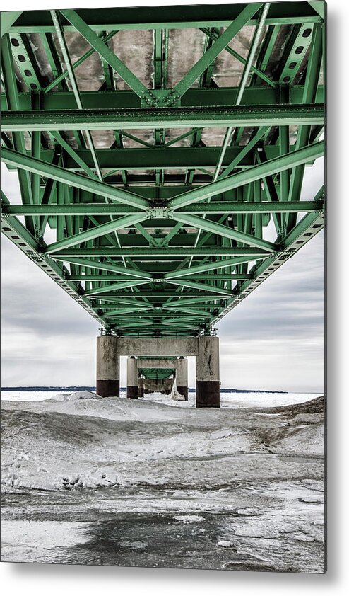 John Mcgraw Metal Print featuring the photograph Icy Mackinac Bridge in Winter by John McGraw