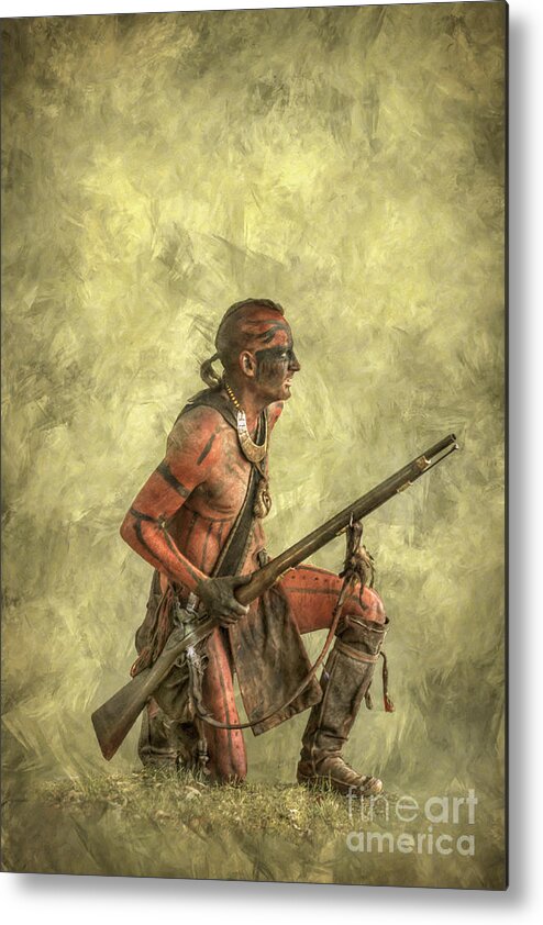 Warrior With Rifle Metal Print featuring the digital art Indian Warrior with Rifle by Randy Steele