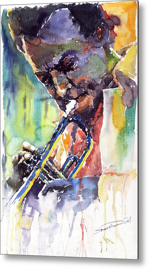 Jazz Metal Print featuring the painting Jazz Miles Davis 9 Blue by Yuriy Shevchuk