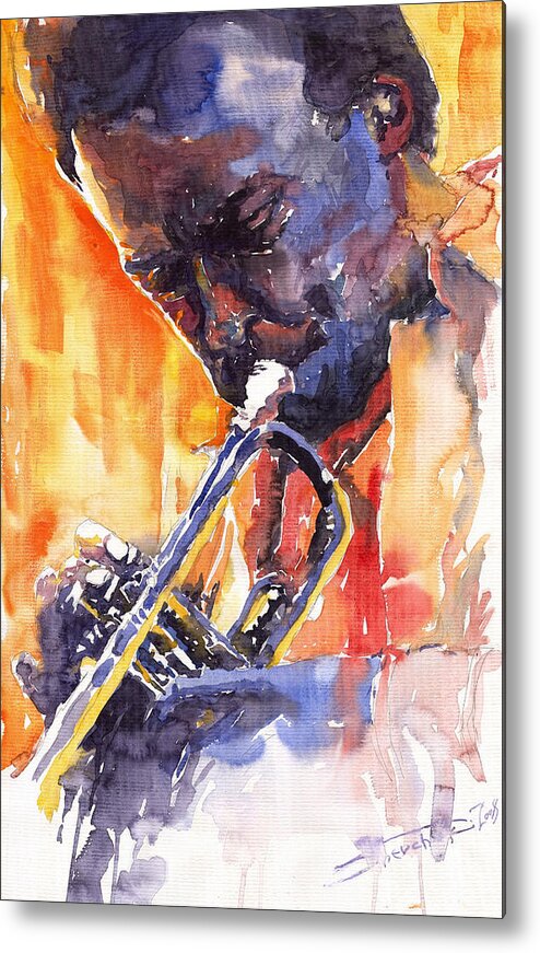 Jazz Metal Print featuring the painting Jazz Miles Davis 9 Red by Yuriy Shevchuk