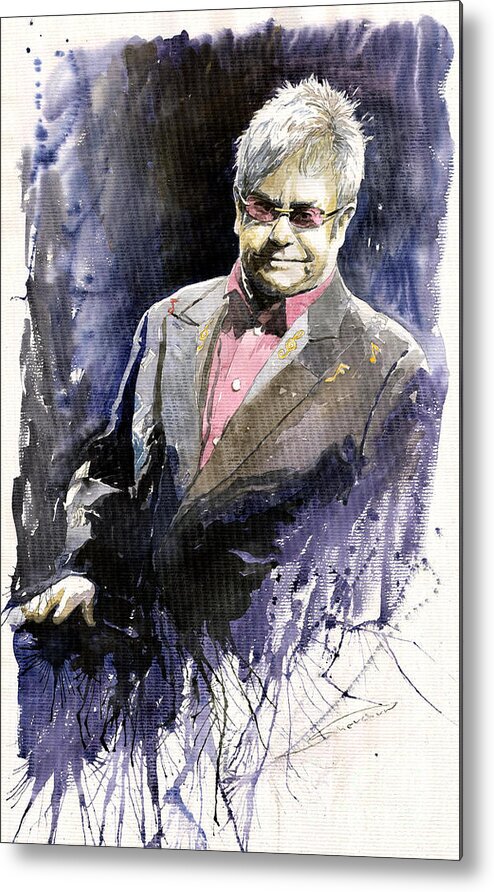 Watercolour Metal Print featuring the painting Jazz Sir Elton John by Yuriy Shevchuk