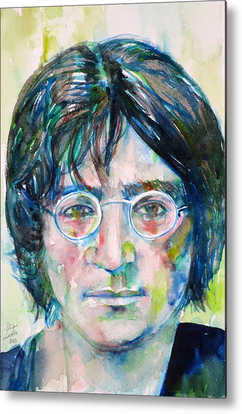 Year 2011 Metal Print featuring the painting JOHN LENNON - watercolor portrait.8 by Fabrizio Cassetta