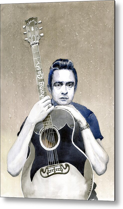 Watercolor Metal Print featuring the painting Johnny Cash by Yuriy Shevchuk