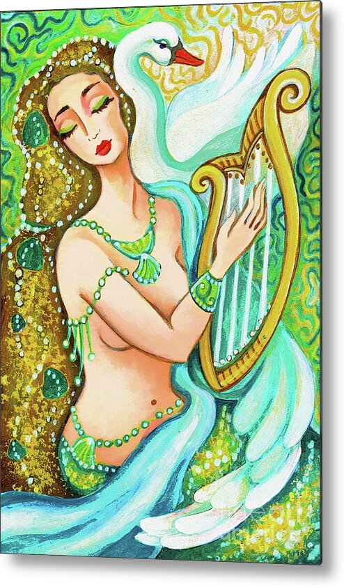 Sea Goddess Metal Print featuring the painting Kalliope and the god Swan by Eva Campbell