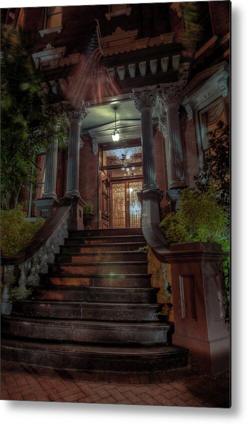#kehoehouse #kehoe #architecture #building #haunted #stairs #night #savannah #georgia Metal Print featuring the photograph Kehoe House by Daryl Clark