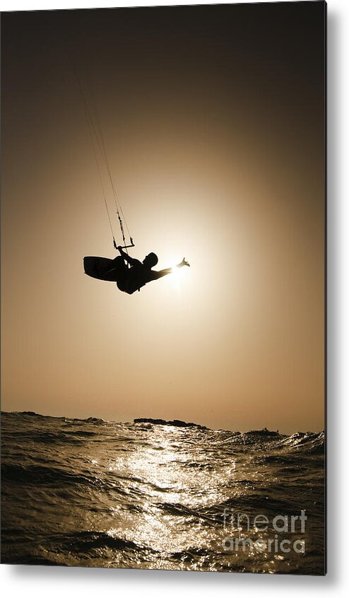 Kitesurfing Metal Print featuring the photograph Kitesurfing at sunset by Hagai Nativ