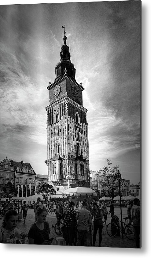Central Europe Metal Print featuring the photograph Krakow Town Tower Black and White by Sharon Popek