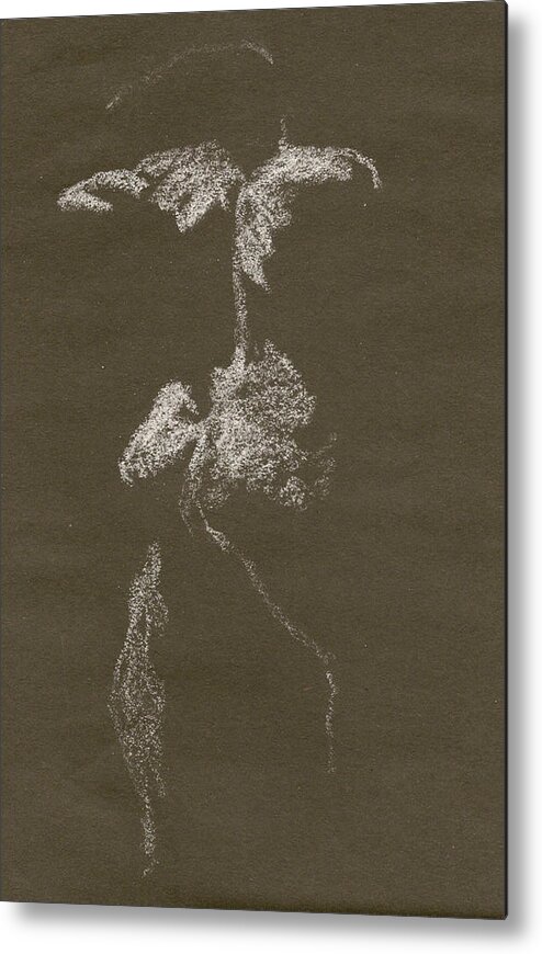 Figure Drawing Metal Print featuring the drawing Kroki 1997, Pre.3 Vit Krita, Figure Drawing White Chalk by Marica Ohlsson