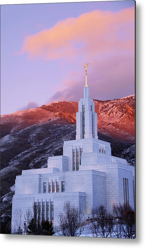 Last Light At Draper Temple Metal Print featuring the photograph Last Light at Draper Temple by Chad Dutson