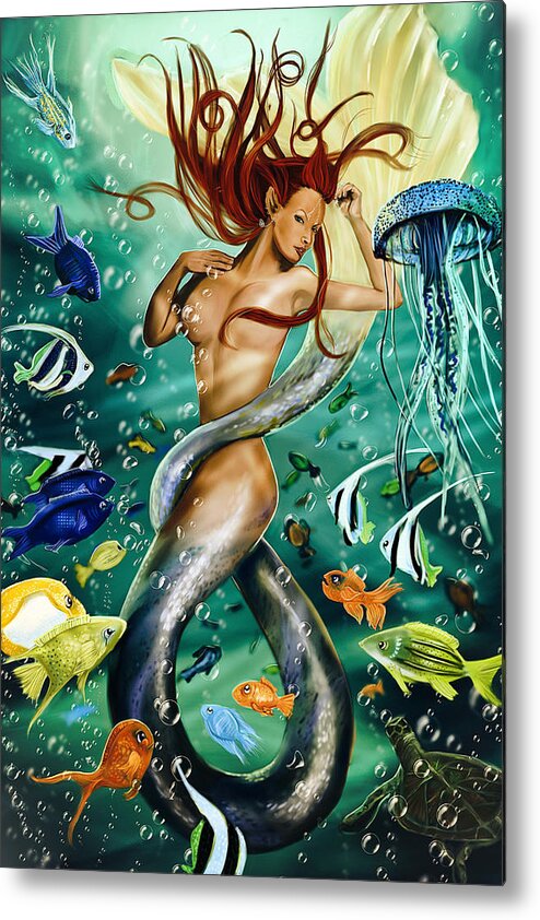 Mermaid Metal Print featuring the painting Lea the Mermaid by Maggie Terlecki