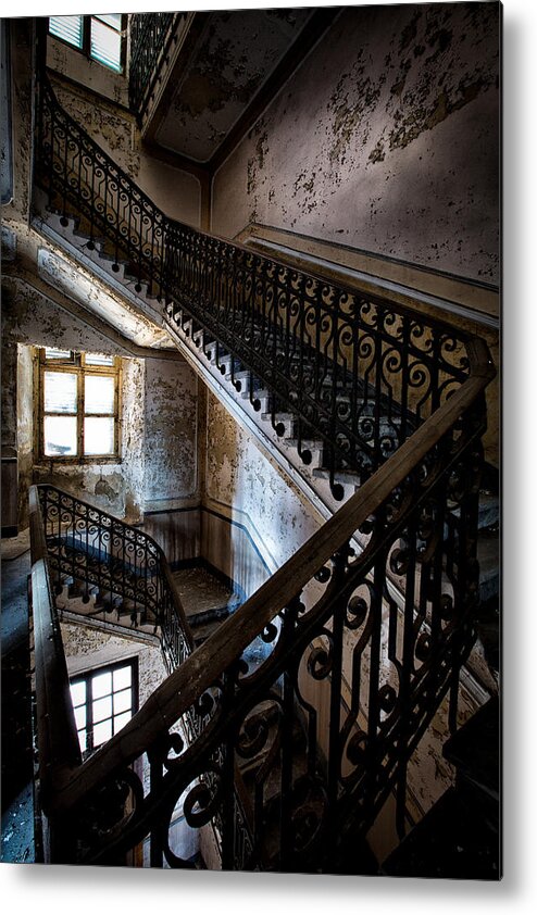 Abandoned Metal Print featuring the photograph Light on the stairs - urban exploration by Dirk Ercken