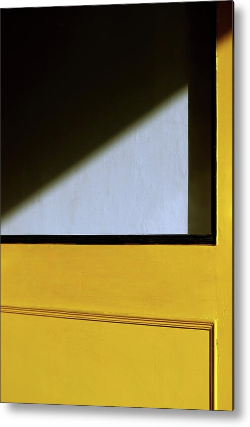 Minimal Metal Print featuring the photograph Light Triangle on Yellow Door by Prakash Ghai