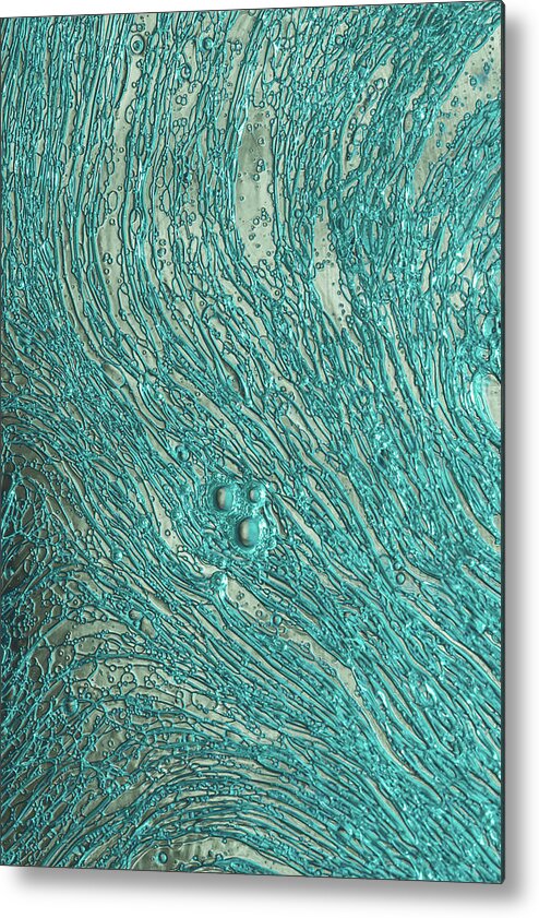 Oil Metal Print featuring the photograph Liquid Aqua Silver Abstract by Bruce Pritchett