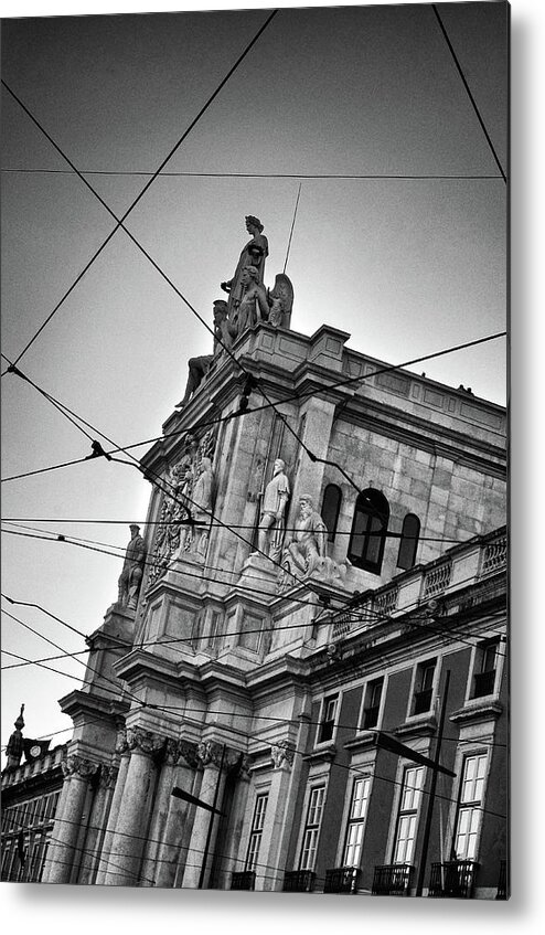 Street Metal Print featuring the photograph Lisbon Tram Wires by Carlos Caetano