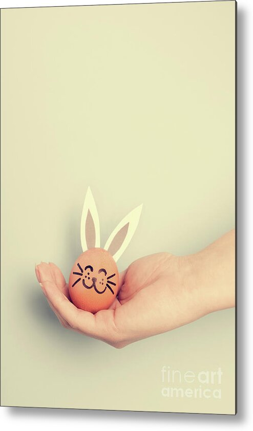 Egg Metal Print featuring the photograph Little Easter bunny made from an egg by Michal Bednarek