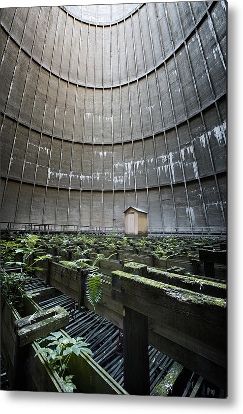 Belgium Metal Print featuring the photograph Little house inside industrial cooling tower by Dirk Ercken