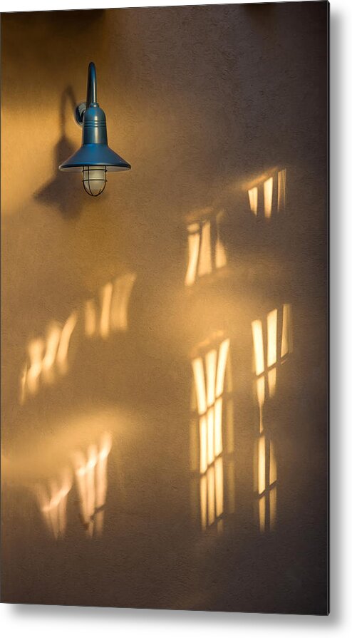 Red Bank Metal Print featuring the photograph Lonely Lamp Among Sunrise Window Light Reflections by Gary Slawsky