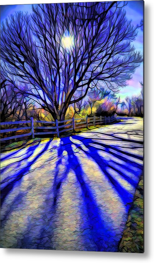 Colorful Tree Metal Print featuring the digital art Long afternoon shadows by Lilia D