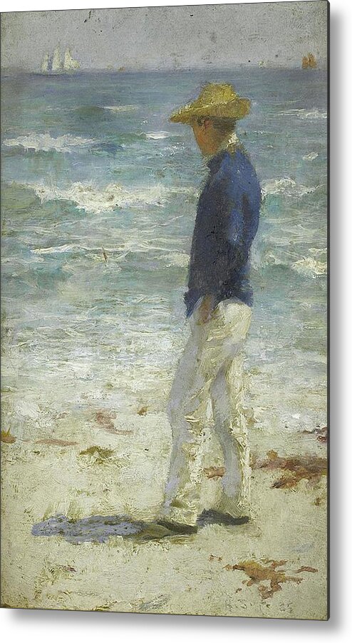 Looking Metal Print featuring the painting Looking Out to Sea by Henry Scott Tuke