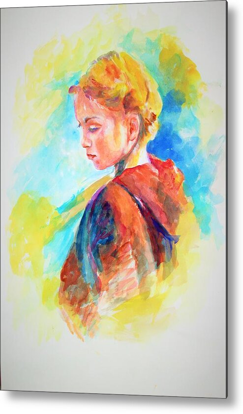 Portrait Metal Print featuring the painting Looking pretty by Khalid Saeed
