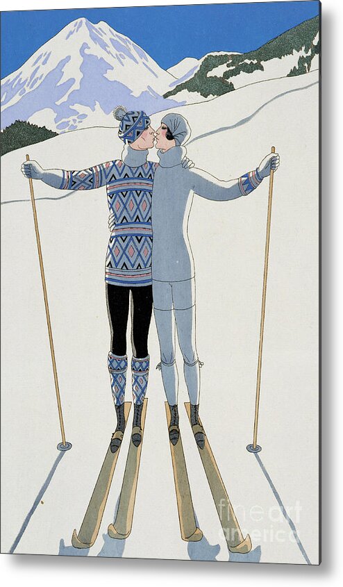 Winter: Lovers In The Snow Metal Print featuring the painting Lovers in the Snow by Georges Barbier