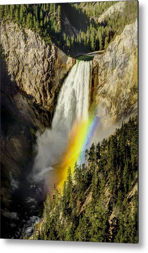 Blue Metal Print featuring the painting Lower Falls- Yellowstone Park by Penny Lisowski