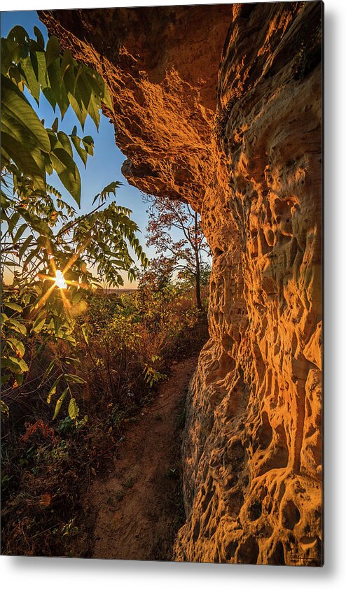 Bluff Sunset Sandstone Vertical Evansville Wi Wisconsin Magnolia Bluff County Park Metal Print featuring the photograph Magnolia Bluff Sunset by Peter Herman