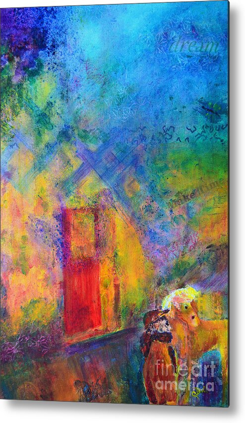 Man Metal Print featuring the painting Man and Horse on a Journey by Claire Bull