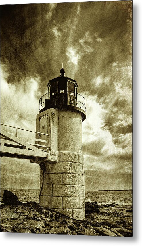 Marshall Point Lighthouse Metal Print featuring the photograph Marshall Point Lighthouse sepia distessed antique look by David Smith