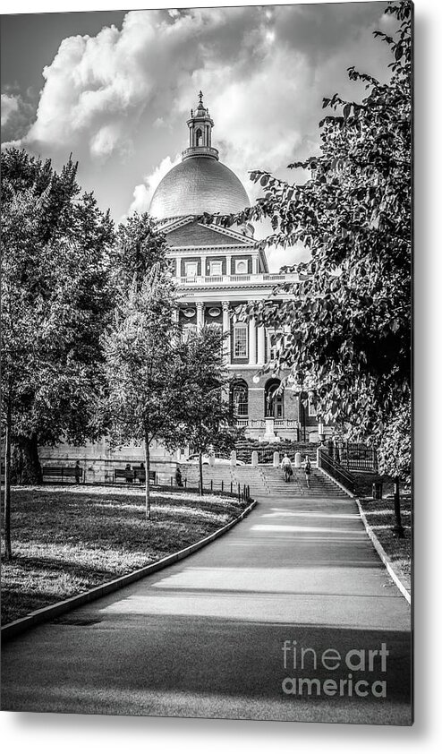 America Metal Print featuring the photograph Massachusetts Statehouse Black and White Photo by Paul Velgos