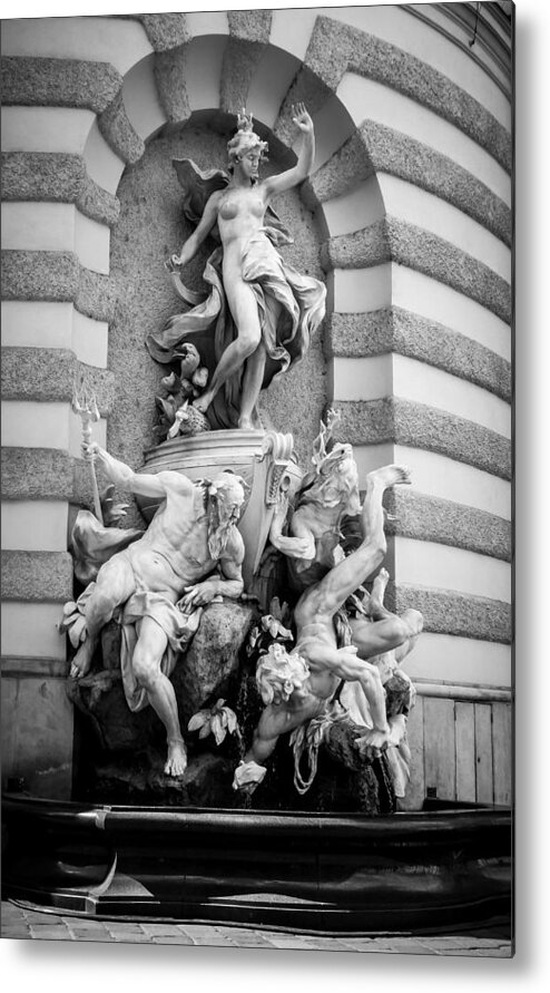 Fountain Metal Print featuring the photograph Mastery of the Sea - Vienna B W by Pamela Newcomb
