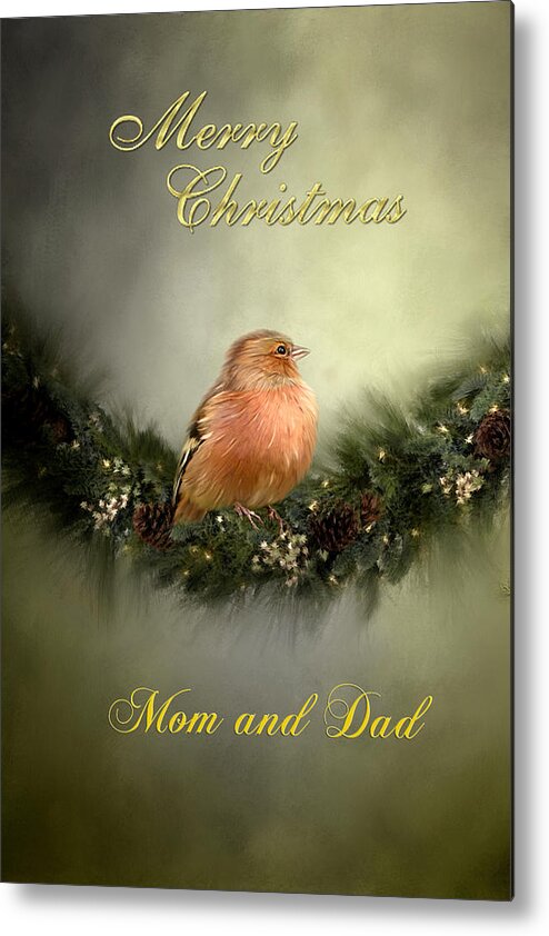 Merry Christmas Mom And Dad Greeting Card Metal Print featuring the mixed media Merry Christmas Mom and Dad by Mary Timman