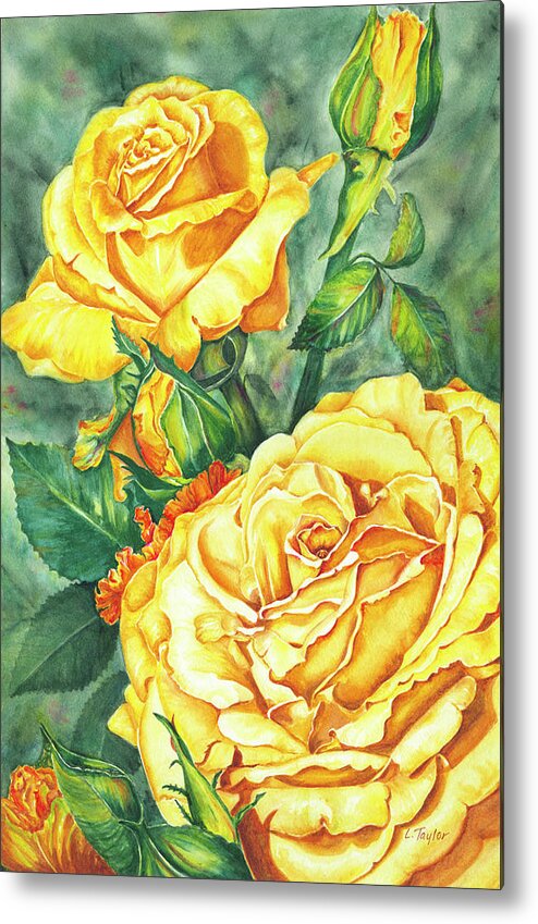 Yellow Rose Watercolor Metal Print featuring the painting Mom's Golden Glory by Lori Taylor